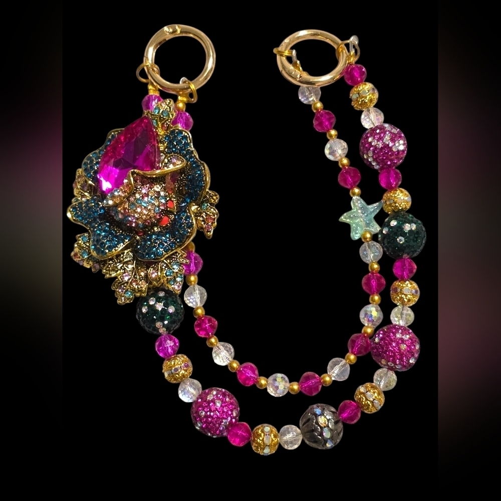 Elegant Multicolor Flower Beaded Bag Charm
